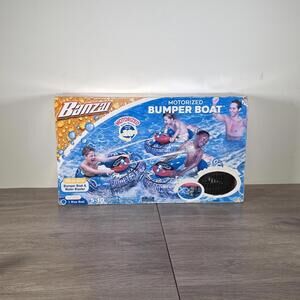 Sealed Banzai Motorized Bumper Boat & Water Blast Inflatable Pool Float Toy Blue